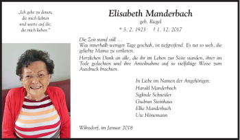 Traueranzeige von Elisabeth Manderbach von Siegener Zeitung