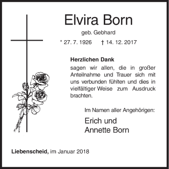 Traueranzeige von Elvira Born von Siegener Zeitung