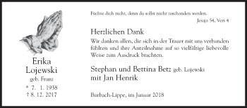 Traueranzeige von Erika Lojewski von Siegener Zeitung