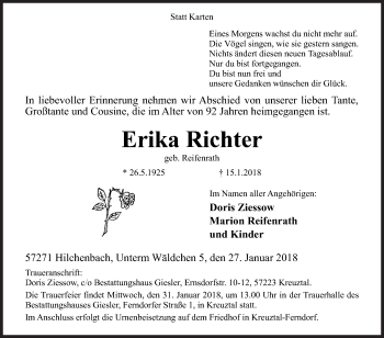 Traueranzeige von Erika Richter von Siegener Zeitung