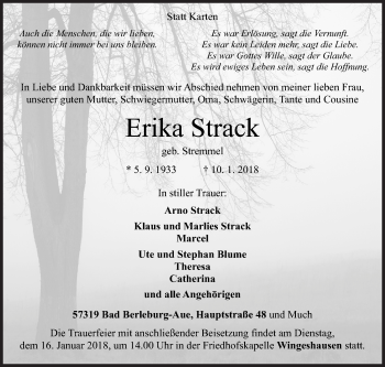 Traueranzeige von Erika Strack von Siegener Zeitung