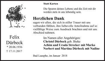 Traueranzeige von Felix Dürbeck von Siegener Zeitung