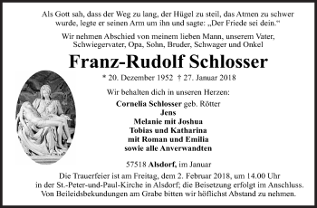 Traueranzeige von Franz-Rudolf Schlosser von Siegener Zeitung