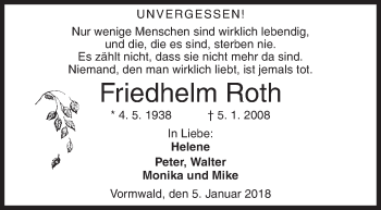 Traueranzeige von Friedhelm Roth von Siegener Zeitung