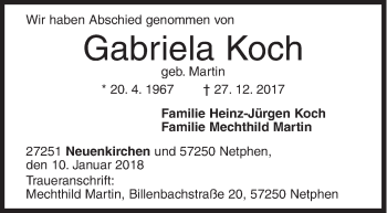 Traueranzeige von Gabriela Koch von Siegener Zeitung