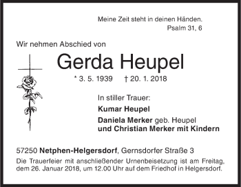 Traueranzeige von Gerda Heupel von Siegener Zeitung