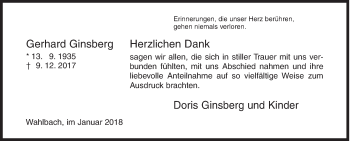 Traueranzeige von Gerhard Ginsberg von Siegener Zeitung
