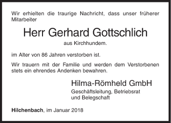 Traueranzeige von Gerhard Gottschlich von Siegener Zeitung