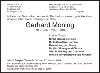 Traueranzeige von Gerhard Moning von Siegener Zeitung