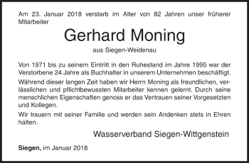 Traueranzeige von Gerhard Moning von Siegener Zeitung