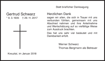 Traueranzeige von Gertrud Schwarz von Siegener Zeitung