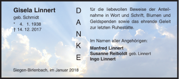 Traueranzeige von Gisela Linnert von Siegener Zeitung