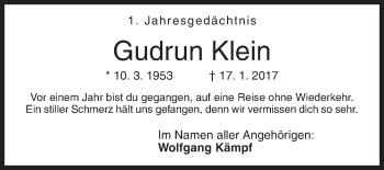 Traueranzeige von Gudrun Klein von Siegener Zeitung