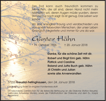 Traueranzeige von Günter Hähn von Siegener Zeitung
