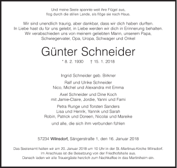 Traueranzeige von Günter Schneider von Siegener Zeitung