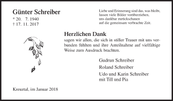 Traueranzeige von Günter Schreiber von Siegener Zeitung
