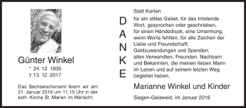 Traueranzeige von Günter Winkel von Siegener Zeitung