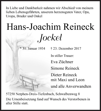 Traueranzeige von Hans-Joachim Reineck von Siegener Zeitung