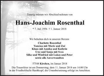 Traueranzeige von Hans-Joachim Rosenthal von Siegener Zeitung