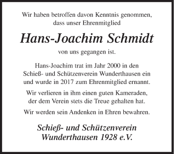 Traueranzeige von Hans-Joachim Schmidt von Siegener Zeitung