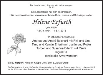 Traueranzeige von Helene Erfurth von Siegener Zeitung