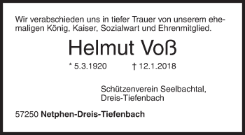 Traueranzeige von Helmut Voß von Siegener Zeitung