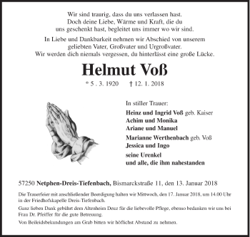 Traueranzeige von Helmut Voß von Siegener Zeitung