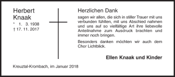 Traueranzeige von Herbert Knaak von Siegener Zeitung