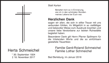 Traueranzeige von Herta Schmeichel von Siegener Zeitung
