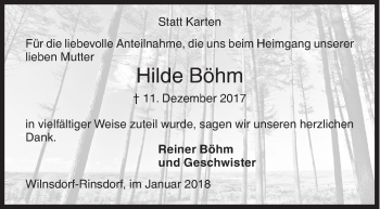 Traueranzeige von Hilde Böhm von Siegener Zeitung