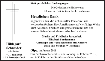 Traueranzeige von Hildegard Schneider von Siegener Zeitung