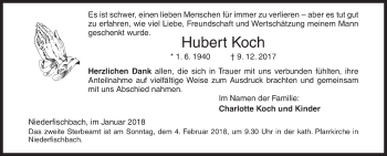 Traueranzeige von Hubert Koch von Siegener Zeitung