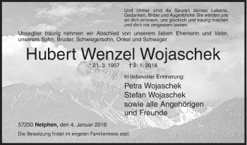 Traueranzeige von Hubert Wenzel Wojaschek von Siegener Zeitung