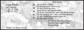 Traueranzeige von Inge Priolo von Siegener Zeitung