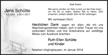 Traueranzeige von Jens Schütte von Siegener Zeitung