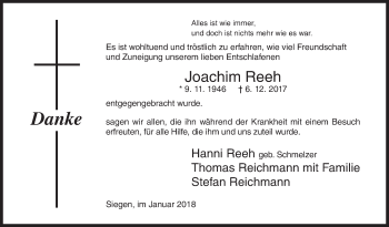 Traueranzeige von Joachim Reeh von Siegener Zeitung