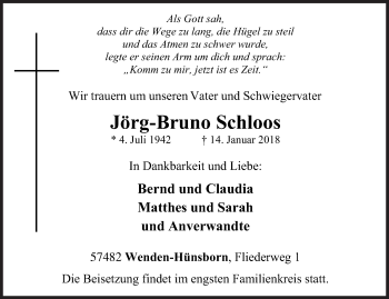 Traueranzeige von Jörg-Bruno Schloos von Siegener Zeitung