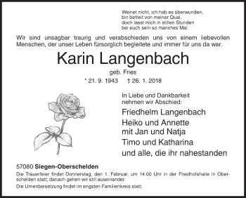 Traueranzeige von Karin Langenbach von Siegener Zeitung