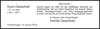 Traueranzeige von Karin Oesterhelt von Siegener Zeitung