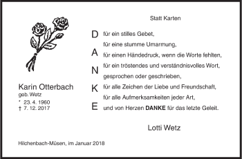 Traueranzeige von Karin Otterbach von Siegener Zeitung