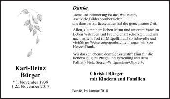 Traueranzeige von Karl-Heinz Bürger von Siegener Zeitung