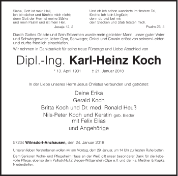 Traueranzeige von Karl-Heinz Koch von Siegener Zeitung