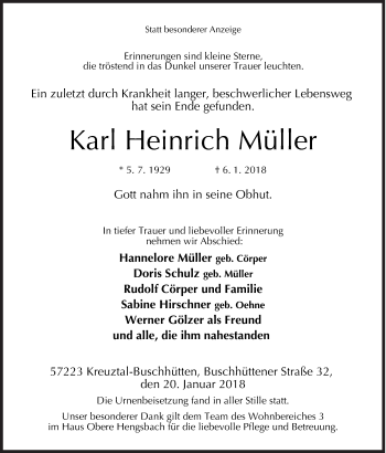 Traueranzeige von Karl Heinrich Müller von Siegener Zeitung