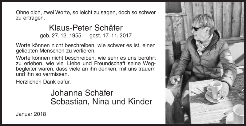  Traueranzeige für Klaus-Peter Schäfer vom 06.01.2018 aus Siegener Zeitung
