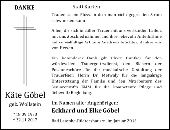 Traueranzeige von Käte Göbel von Siegener Zeitung