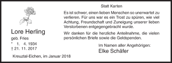 Traueranzeige von Lore Herling von Siegener Zeitung