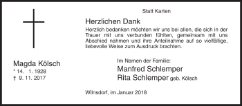 Traueranzeige von Magda Kölsch von Siegener Zeitung