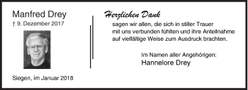 Traueranzeige von Manfred Drey von Siegener Zeitung