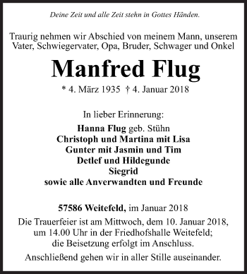 Traueranzeige von Manfred Flug von Siegener Zeitung