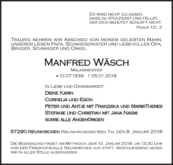Traueranzeige von Manfred Wäsch von Siegener Zeitung